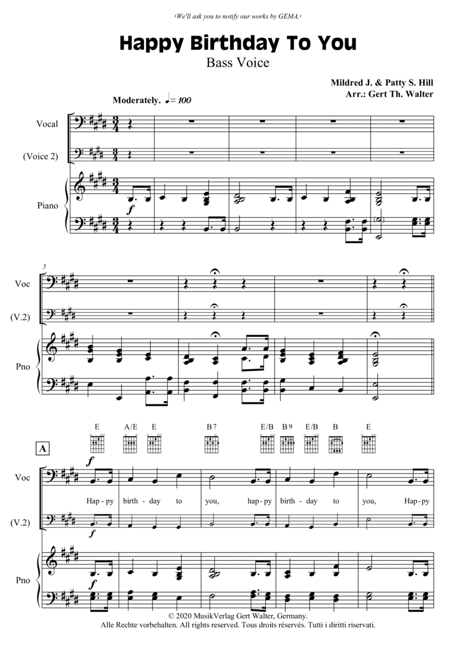Happy Birthday To You Happy Birthday To You Bass Voice scores gallery preview page 1