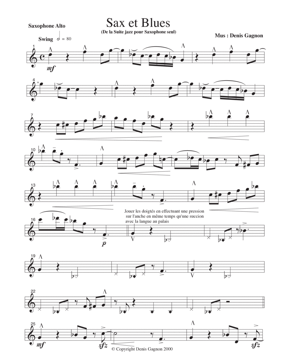 Sax et Blues 1 (Suite Jazz pour saxophone Seul) Soprano Saxophone scores gallery preview page 1