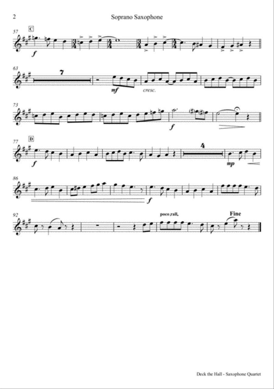 Deck the halls - Christmas Carol - Polyphonic - Saxophone Quartet Saxophone Quartet scores gallery preview page 5