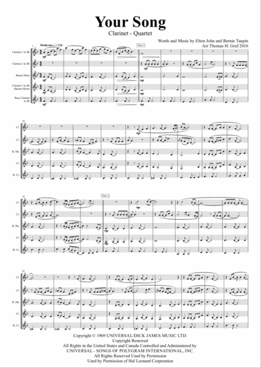 Your Song Clarinet Quartet scores gallery preview page 2