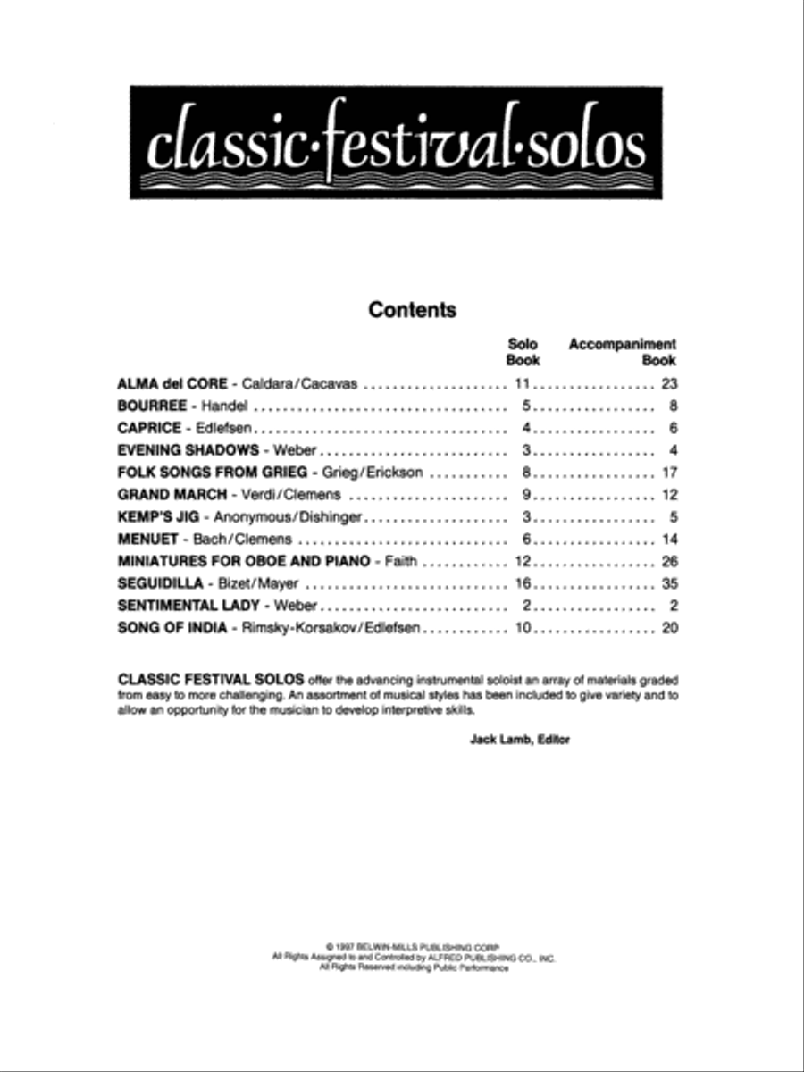 Classic Festival Solos (Oboe), Volume 1