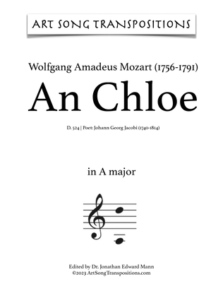 Book cover for MOZART: An Chloe, K. 524 (transposed to A major and A-flat major)