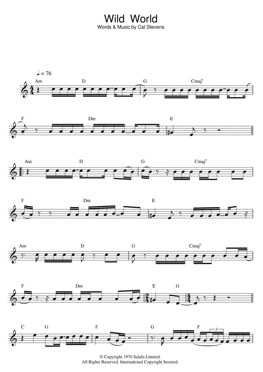 Wild World Flute Solo scores gallery preview page 1