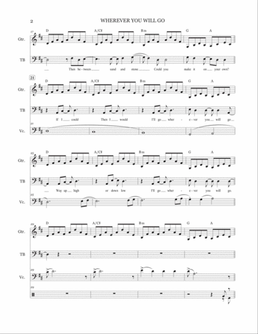 Wherever You Will Go TTBB scores gallery preview page 3