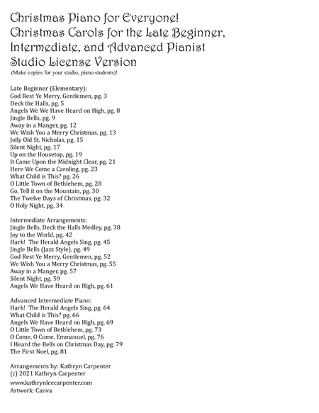 Christmas Piano for Everyone (Studio License): Late Beginner, Intermediate, and Advanced Piano