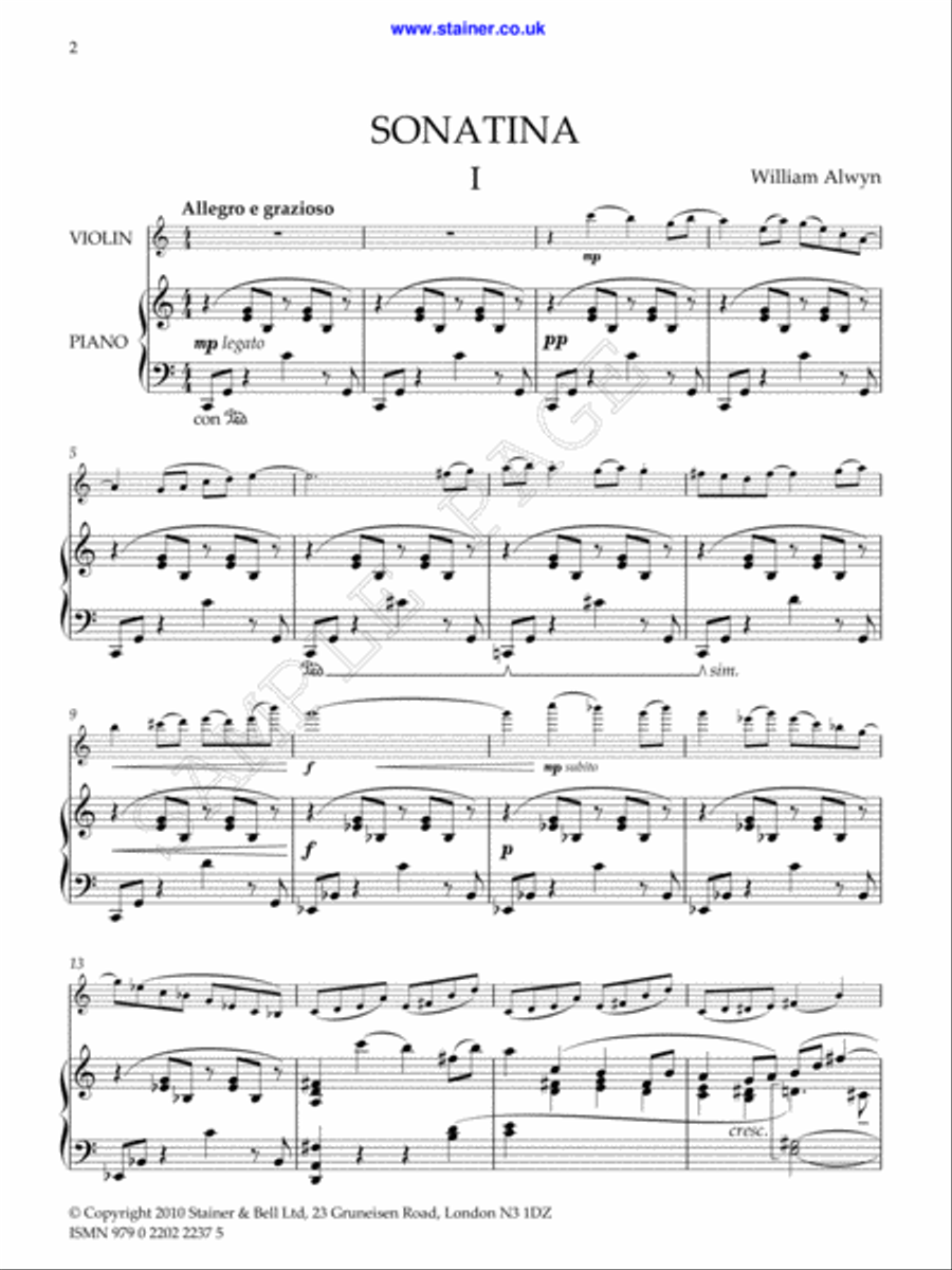 Sonatina for Violin & Piano Violin Solo scores gallery preview page 2