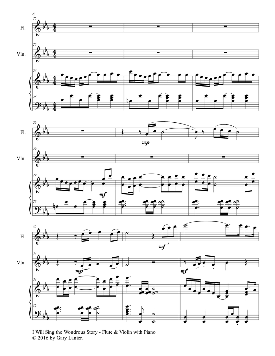 I WILL SING THE WONDROUS STORY (Trio – Flute & Violin with Piano and Parts) Flute scores gallery preview page 5