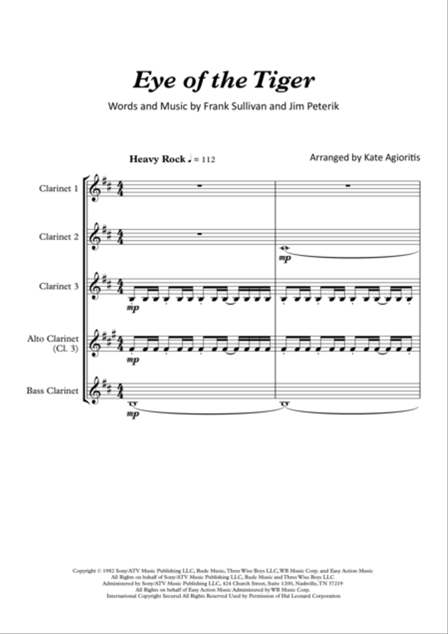 Eye Of The Tiger Clarinet Quartet scores gallery preview page 2