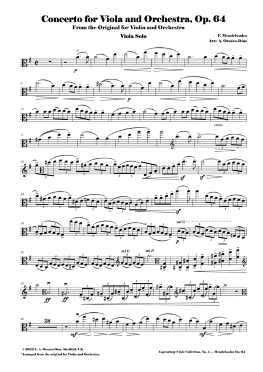 Mendelssohn - Viola Concerto, Op. 64 - Legendary Viola Collecton - No. 4 Viola Solo scores gallery preview page 2