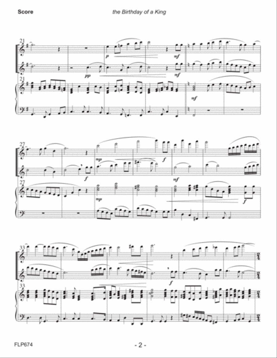 THE BIRTHDAY OF A KING - FLUTE DUET with Piano Accompaniment (Grade 3+) Flute Duet scores gallery preview page 2