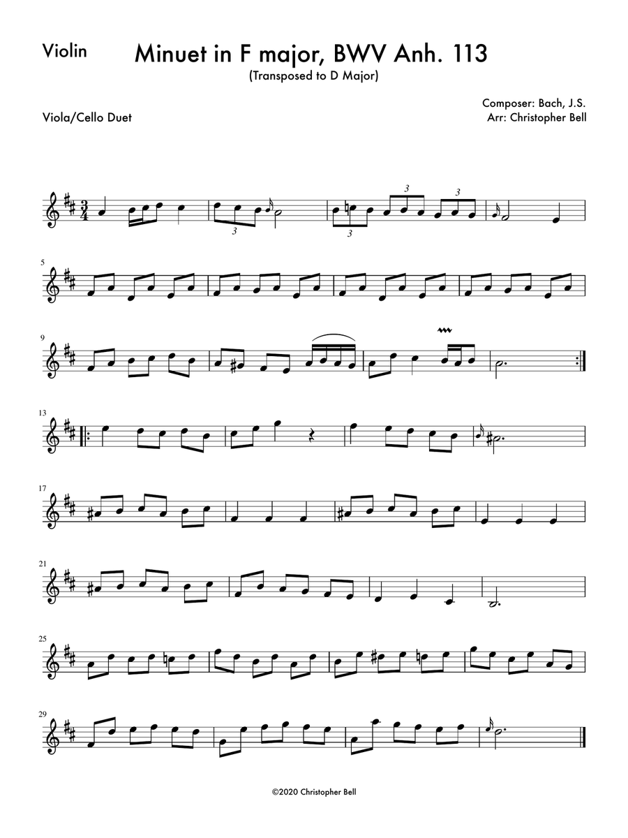 Minuet in F Major (Viola/Cello Duet) String Duet scores gallery preview page 2