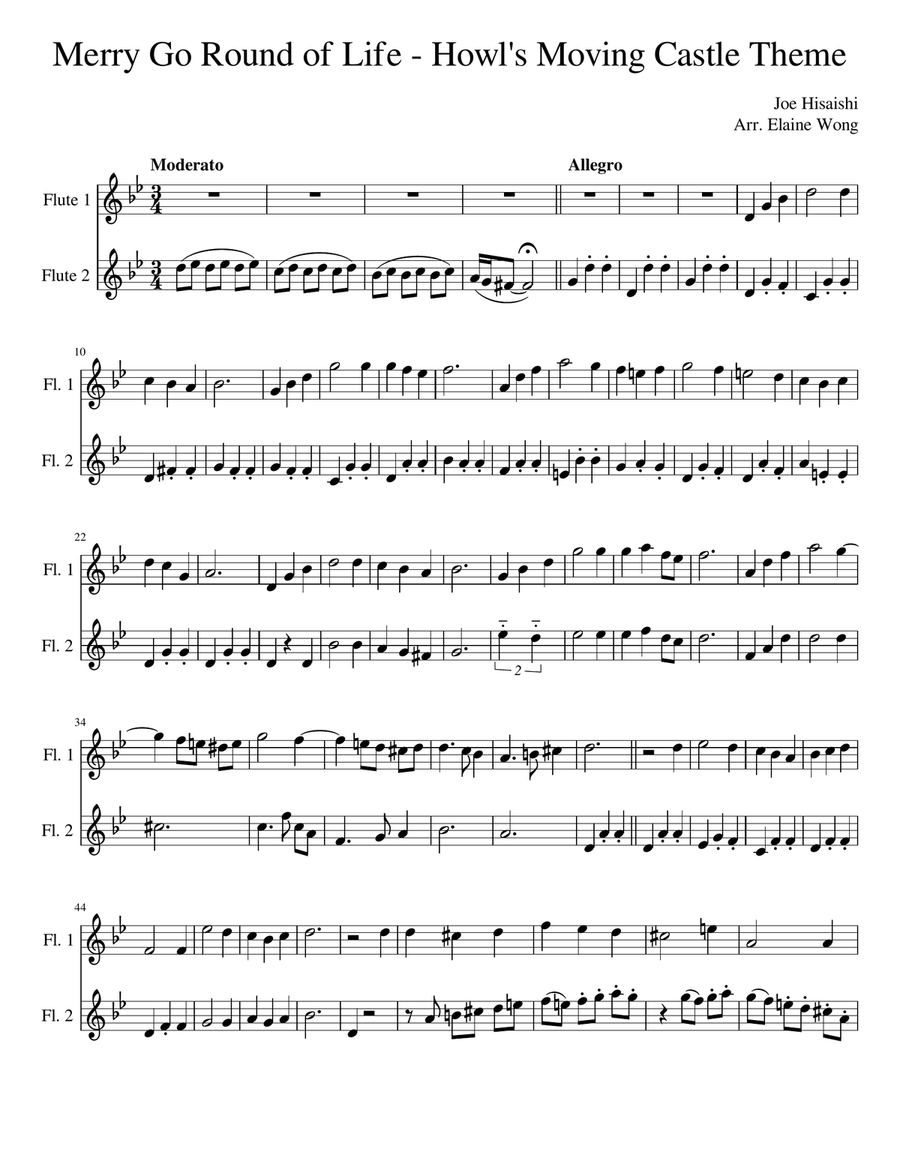 Merry-go-round Of Life Flute Duet scores gallery preview page 1