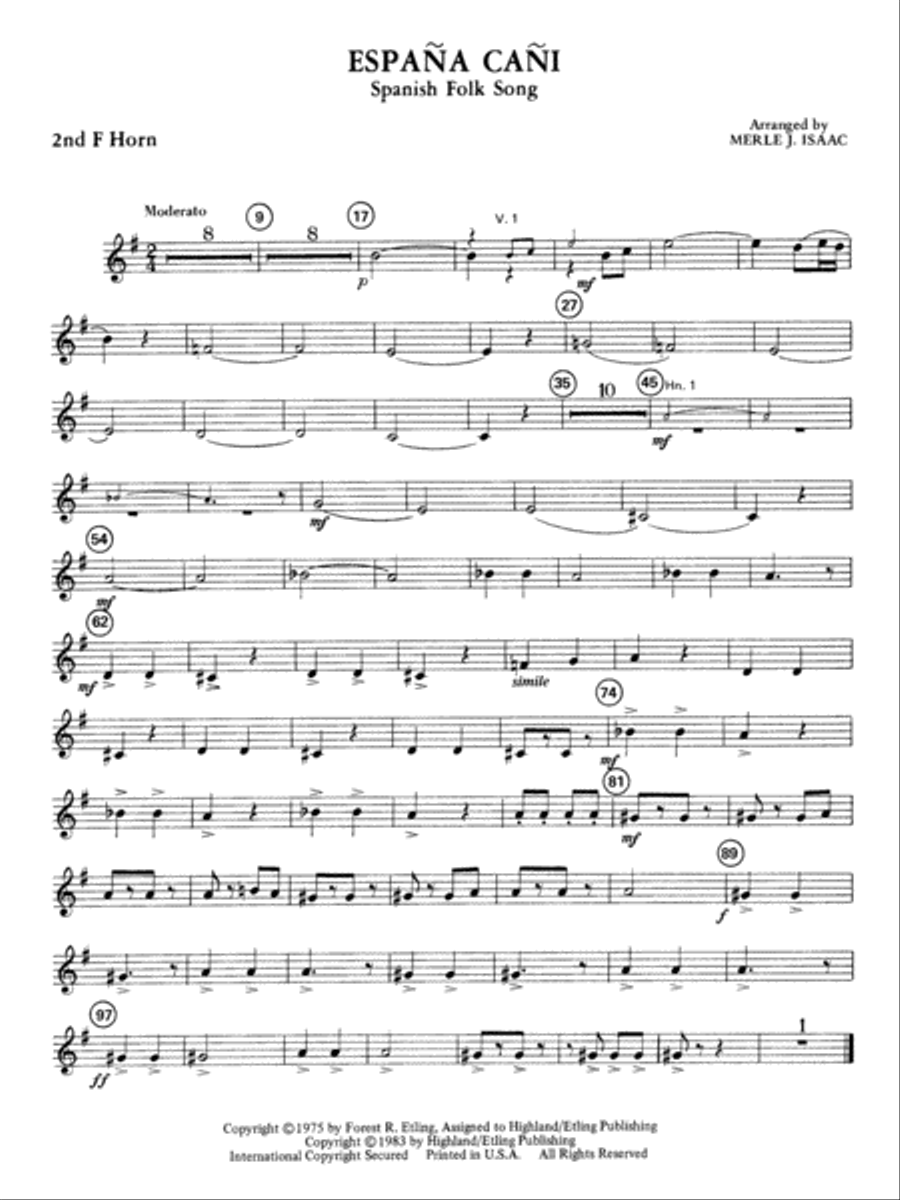 España Cañi: 2nd F Horn Full Orchestra scores gallery preview page 1