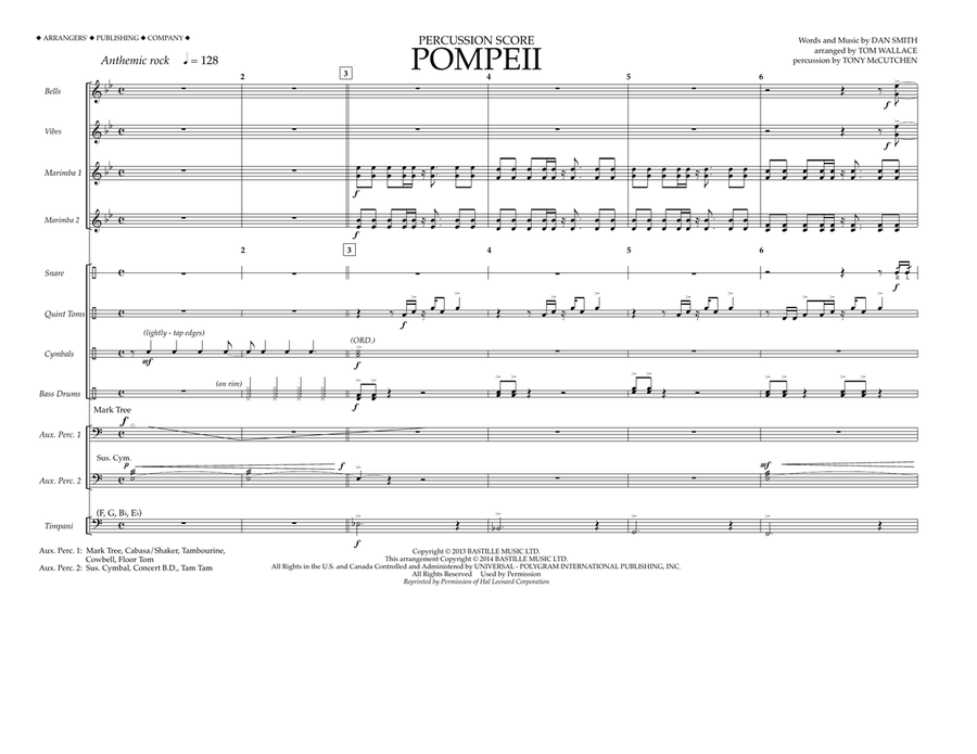 Pompeii - Percussion Score Marching Band scores gallery preview page 1