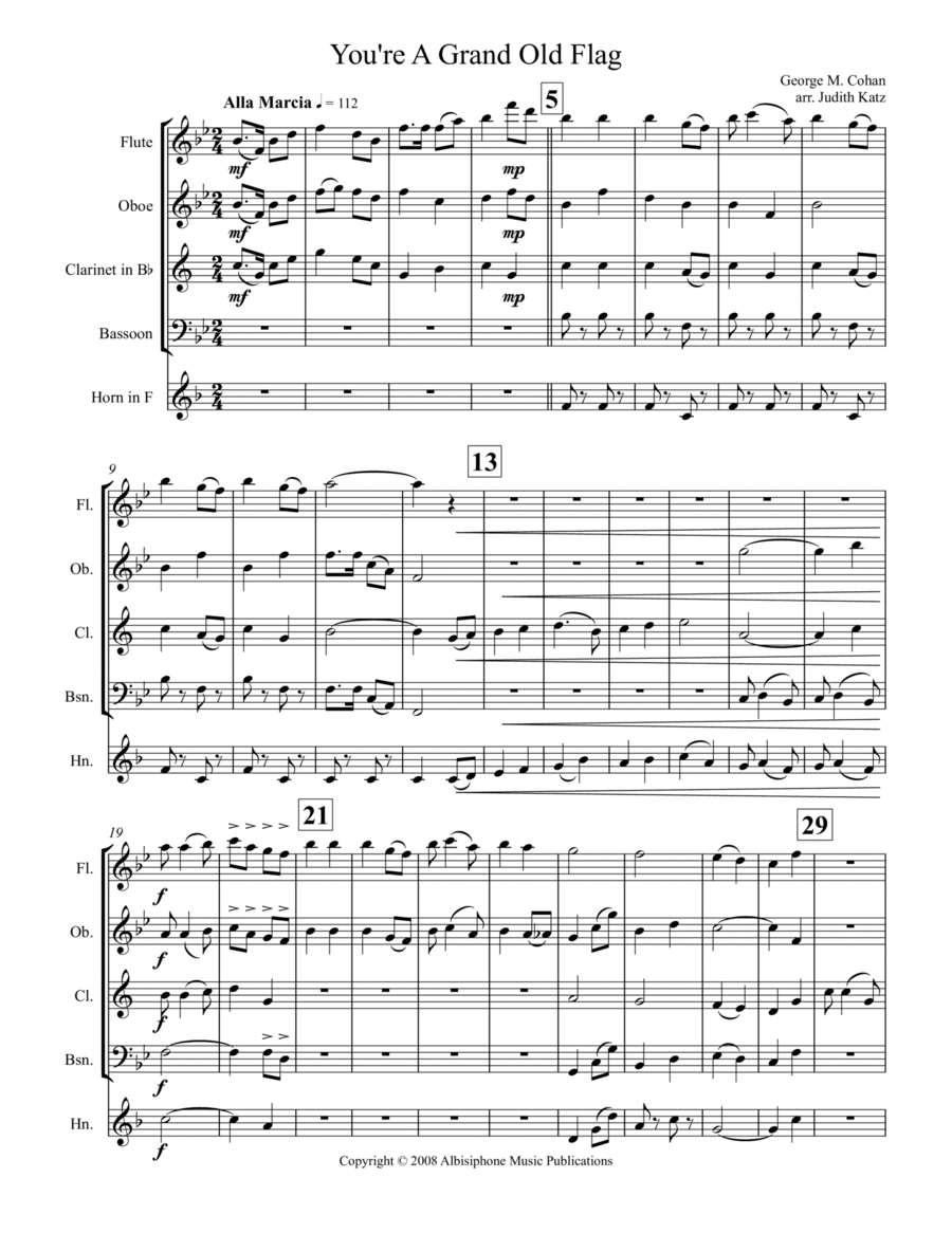 You're A Grand Old Flag Woodwind Quintet scores gallery preview page 1