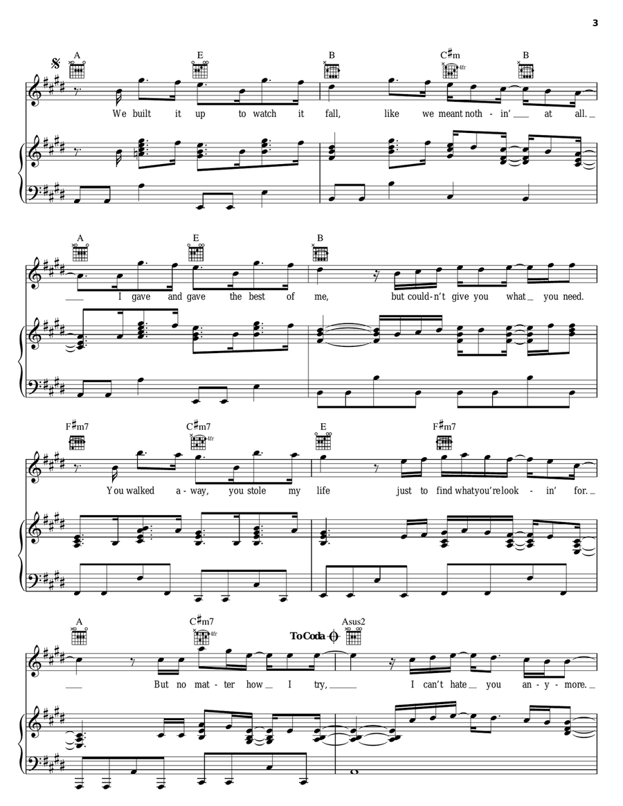 I Can't Hate You Anymore Piano, Vocal, Guitar scores gallery preview page 3