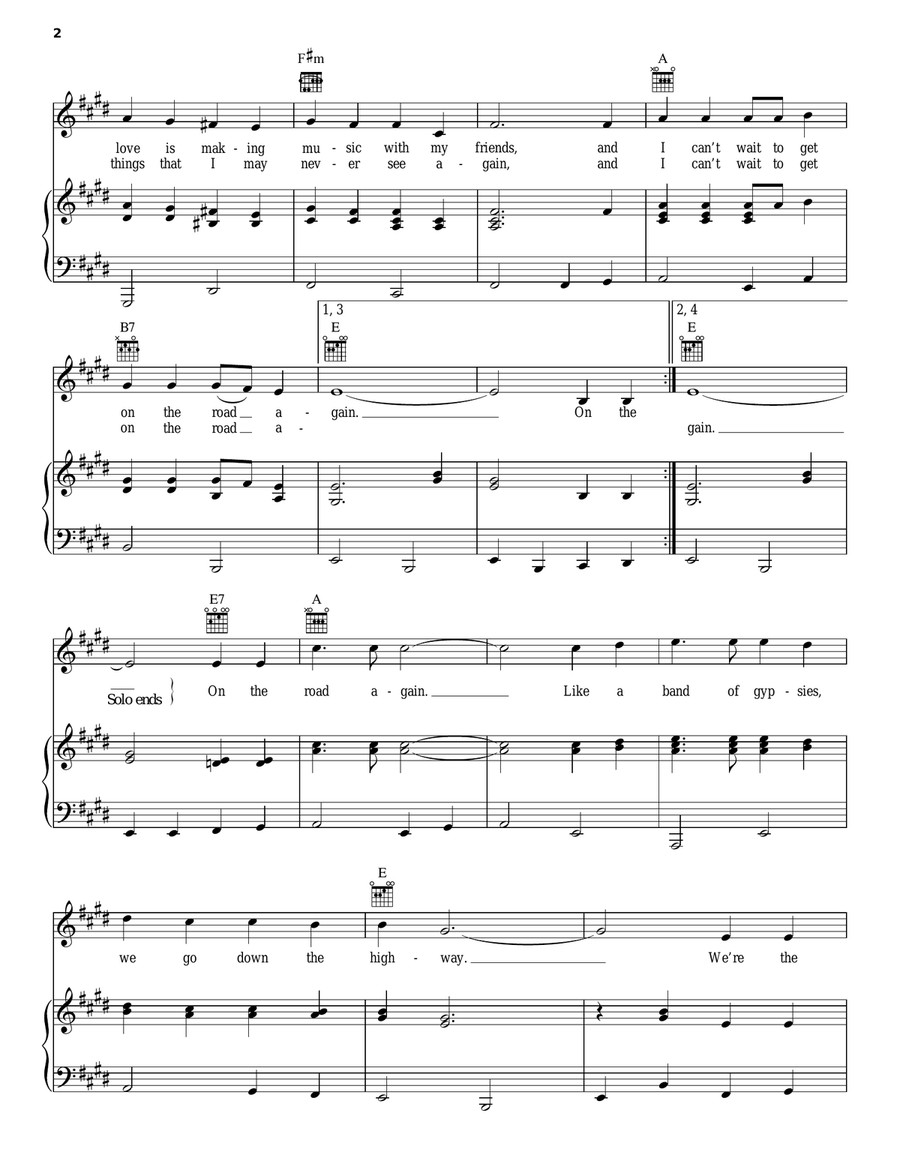 On The Road Again Piano, Vocal, Guitar scores gallery preview page 2