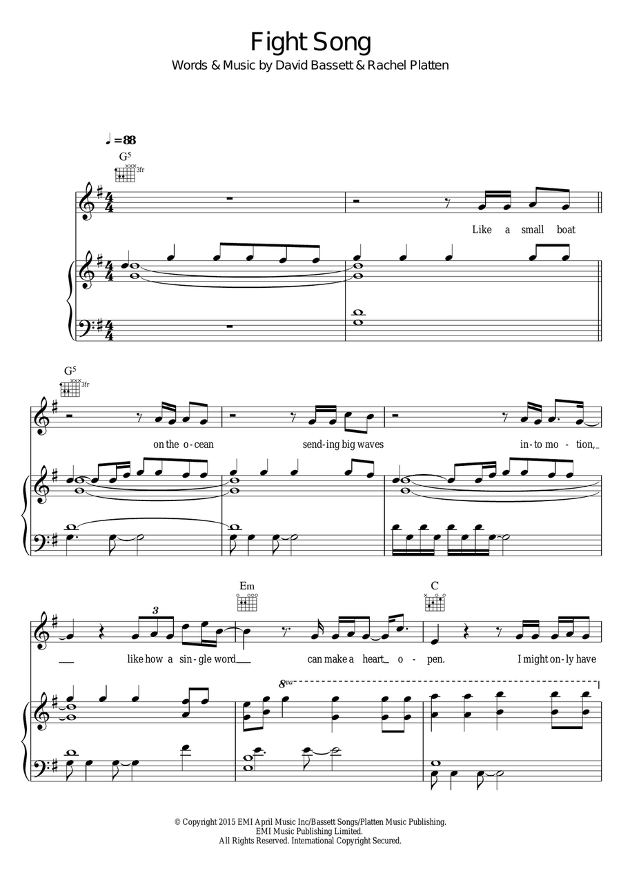 Fight Song Fight Song Piano, Vocal, Guitar scores gallery preview page 1