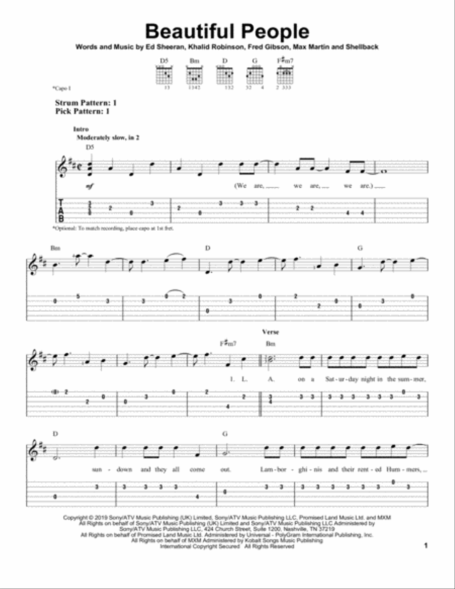 Beautiful People (feat. Khalid) Acoustic Guitar scores gallery preview page 1