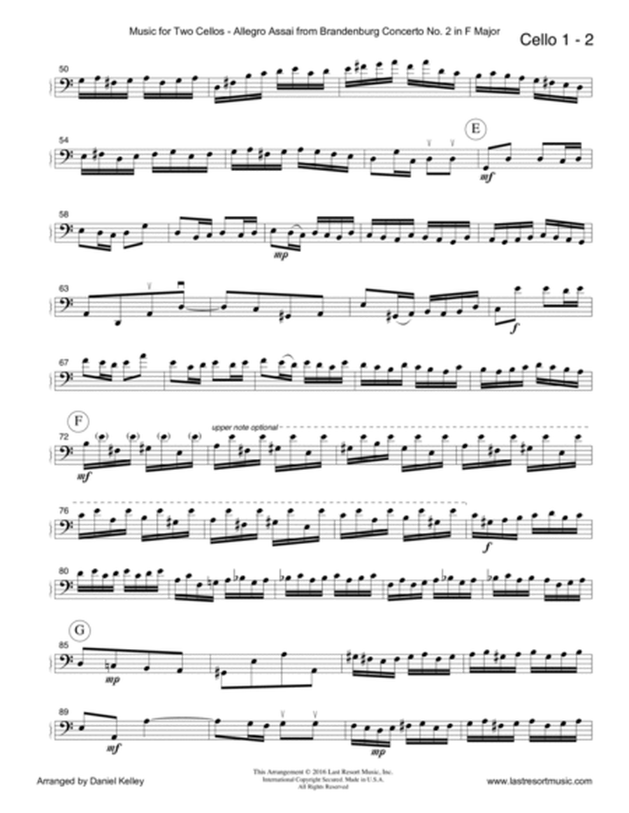 Allegro assai from Brandenburg Concerto #2 in F Major for Cello Duet (Music for Two Cellos)