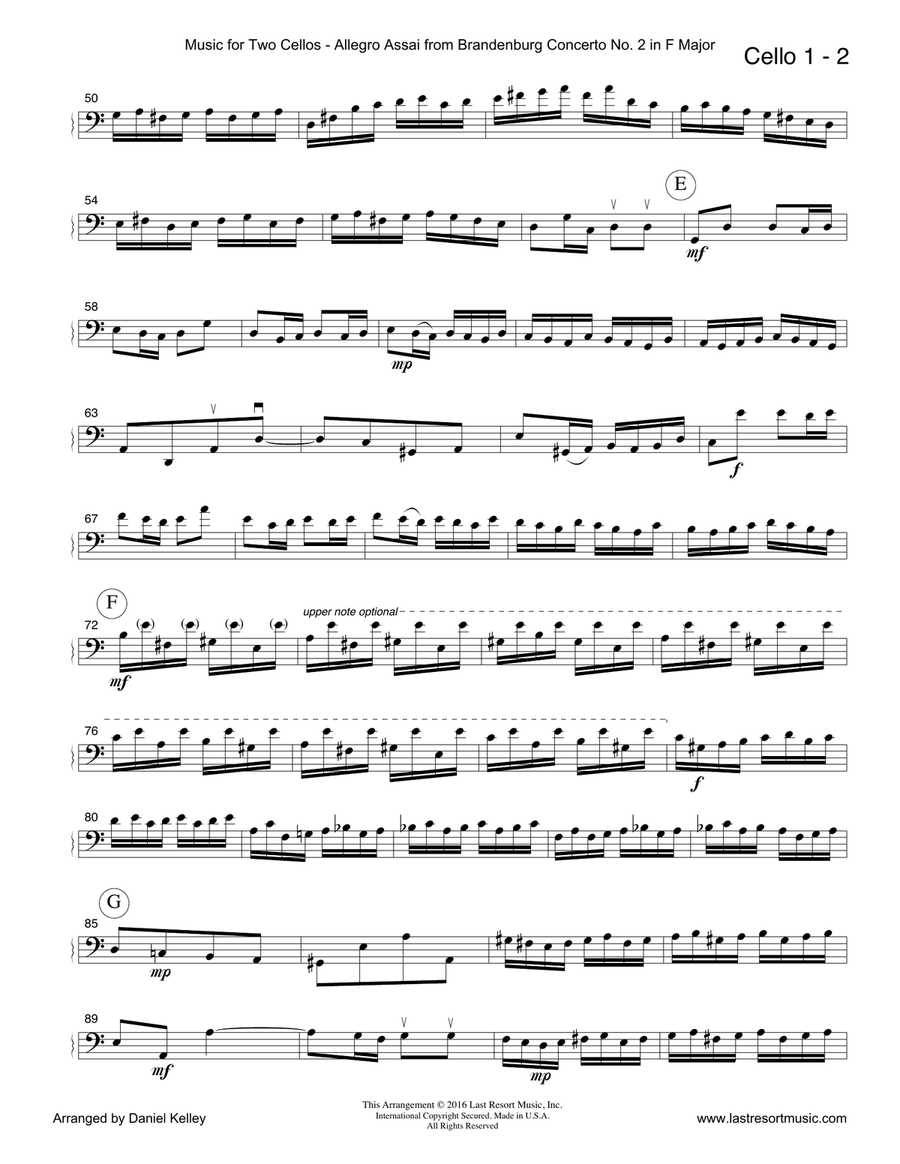 Allegro assai from Brandenburg Concerto #2 in F Major for Cello Duet (Music for Two Cellos) String Orchestra scores gallery preview page 4
