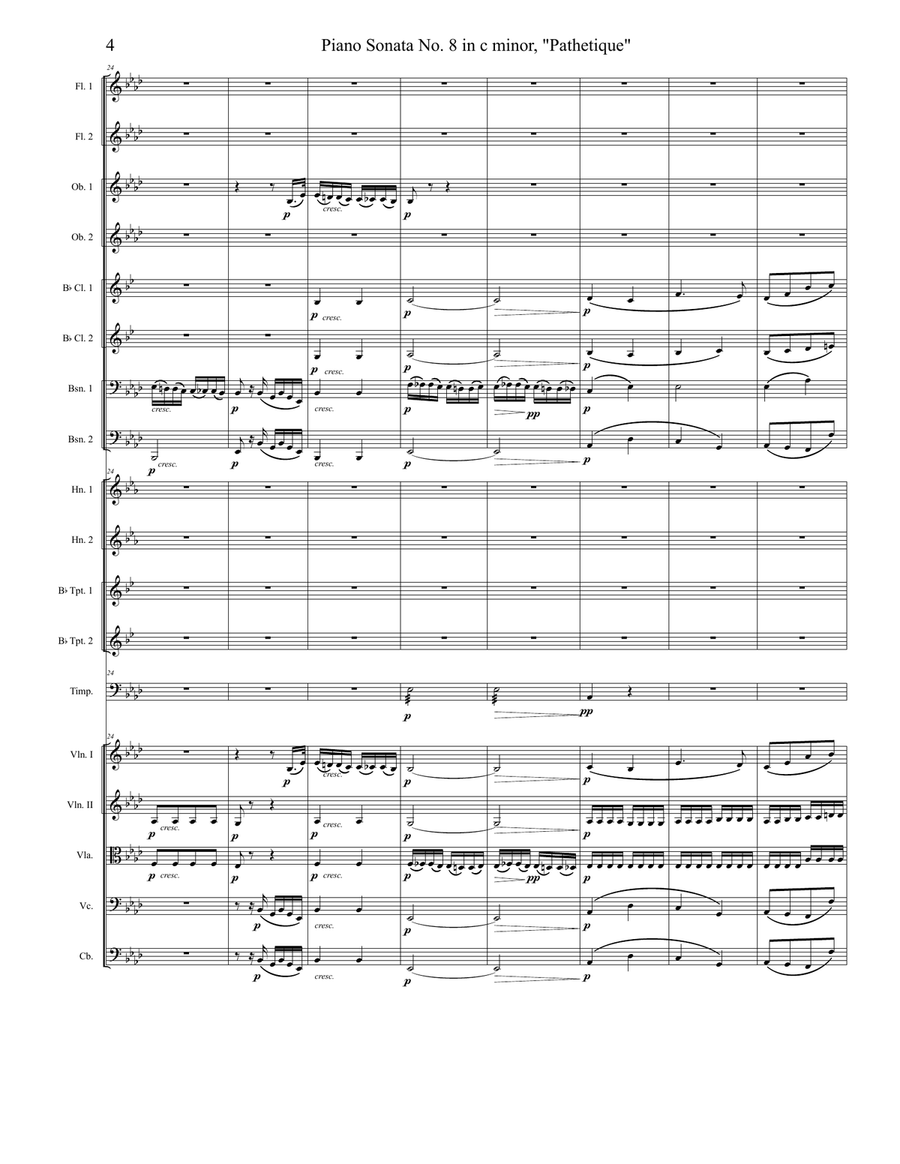 Pathetique Sonata, Movement 2 Full Orchestra scores gallery preview page 4