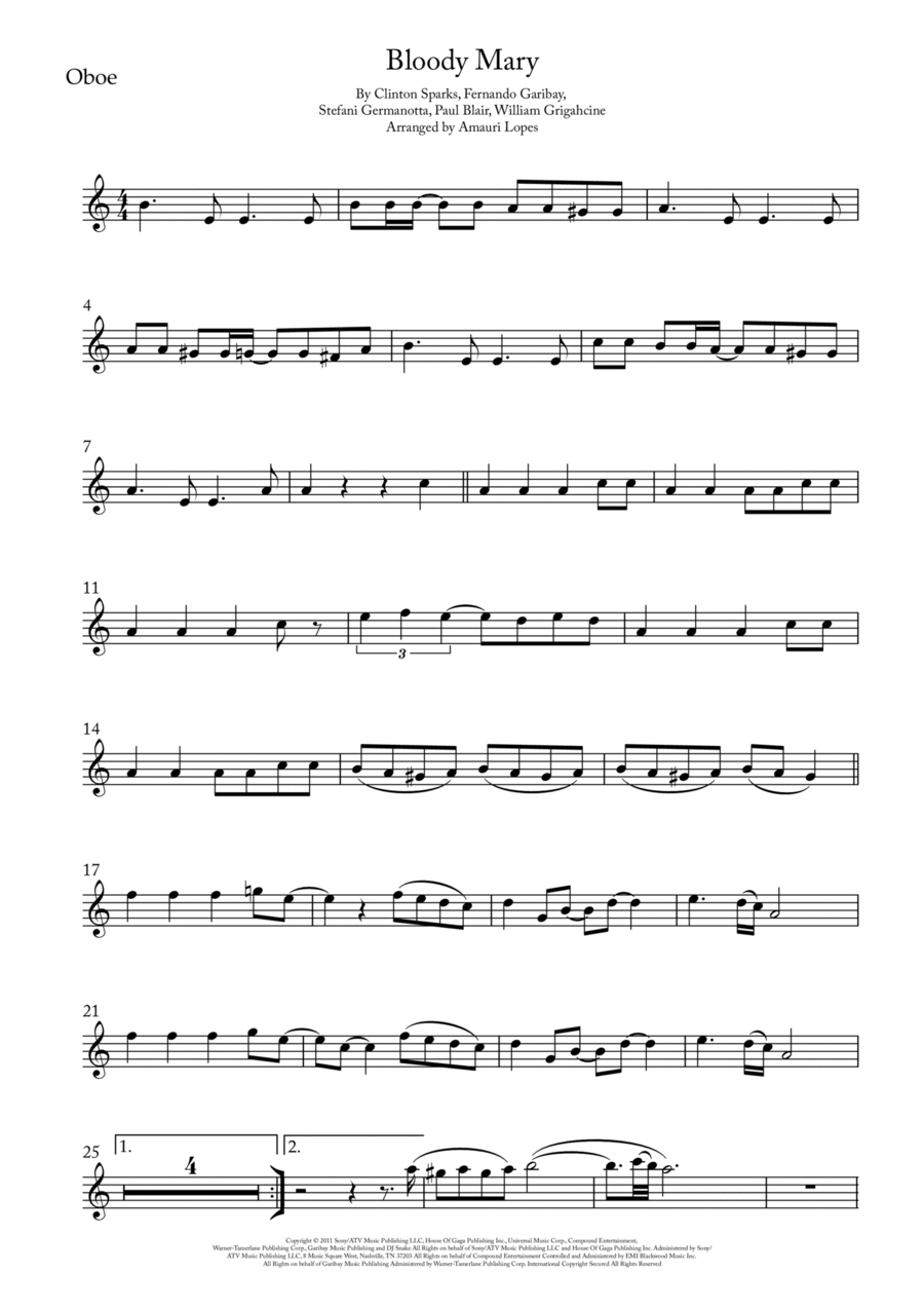 Bloody Mary Oboe Solo scores gallery preview page 1