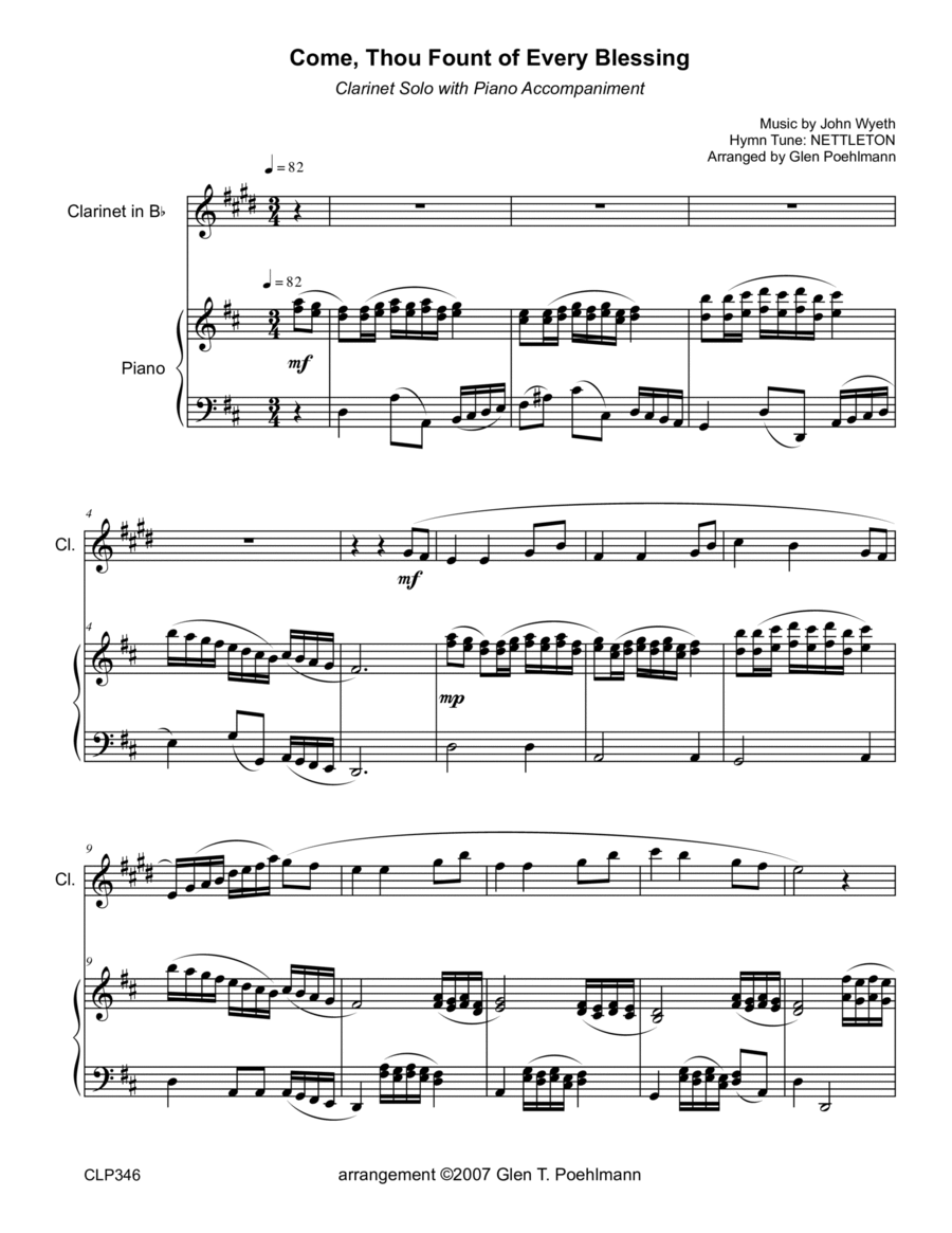 COME THOU FOUNT OF EVERY BLESSING - CLARINET SOLO with Piano Accompaniment Clarinet Solo scores gallery preview page 1