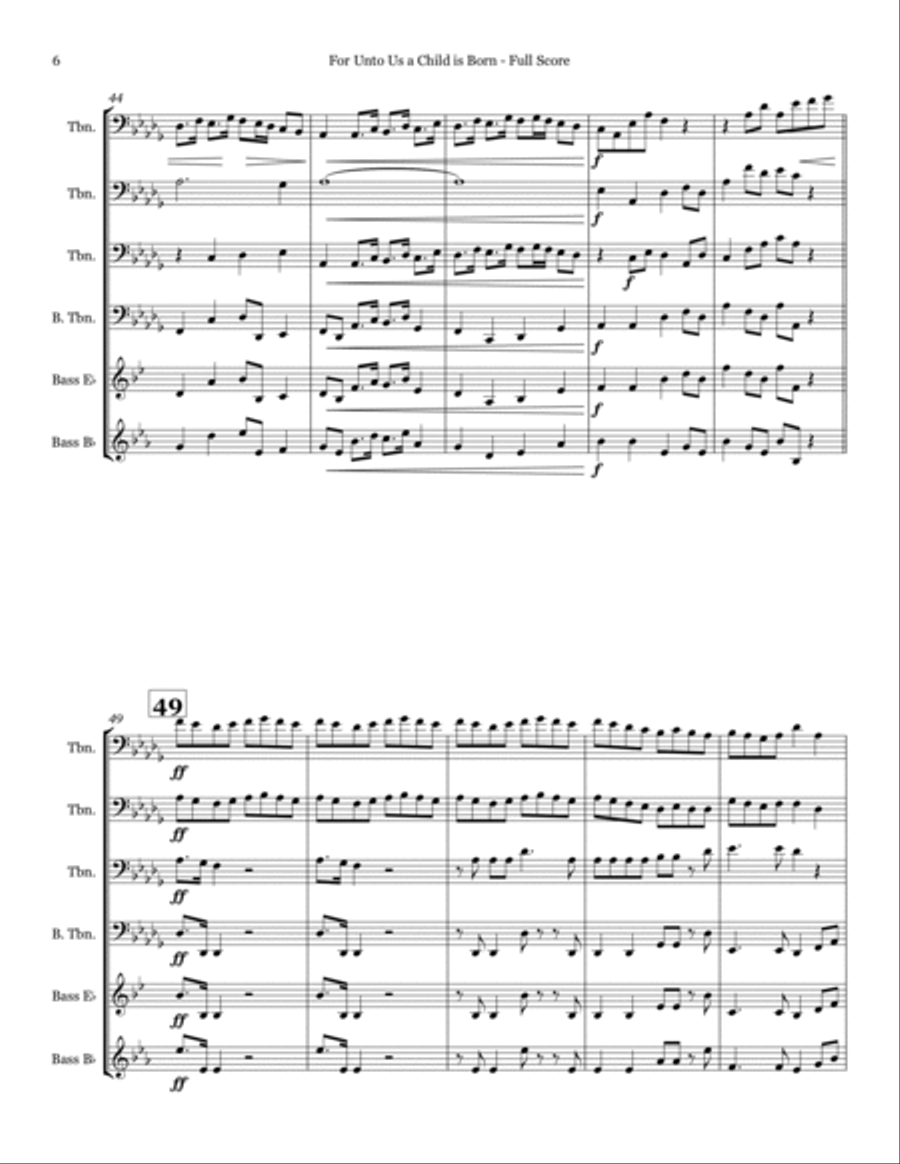 For Unto Us a Child is Born - Trombone Quartet Trombone Quartet scores gallery preview page 6
