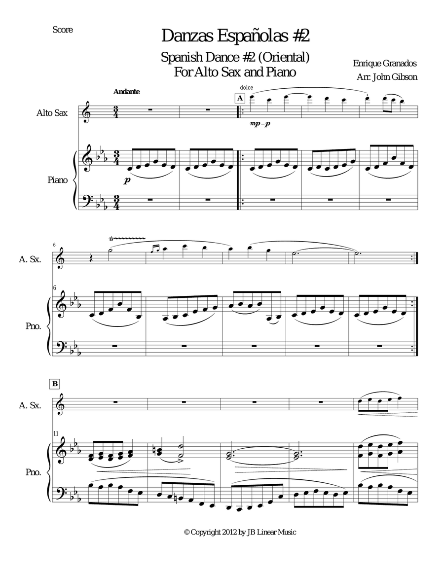 Oriental by Granados for alto sax and piano Alto Saxophone scores gallery preview page 1