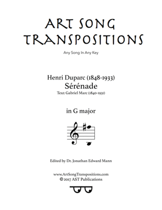 Book cover for DUPARC: Sérénade (transposed to G major)