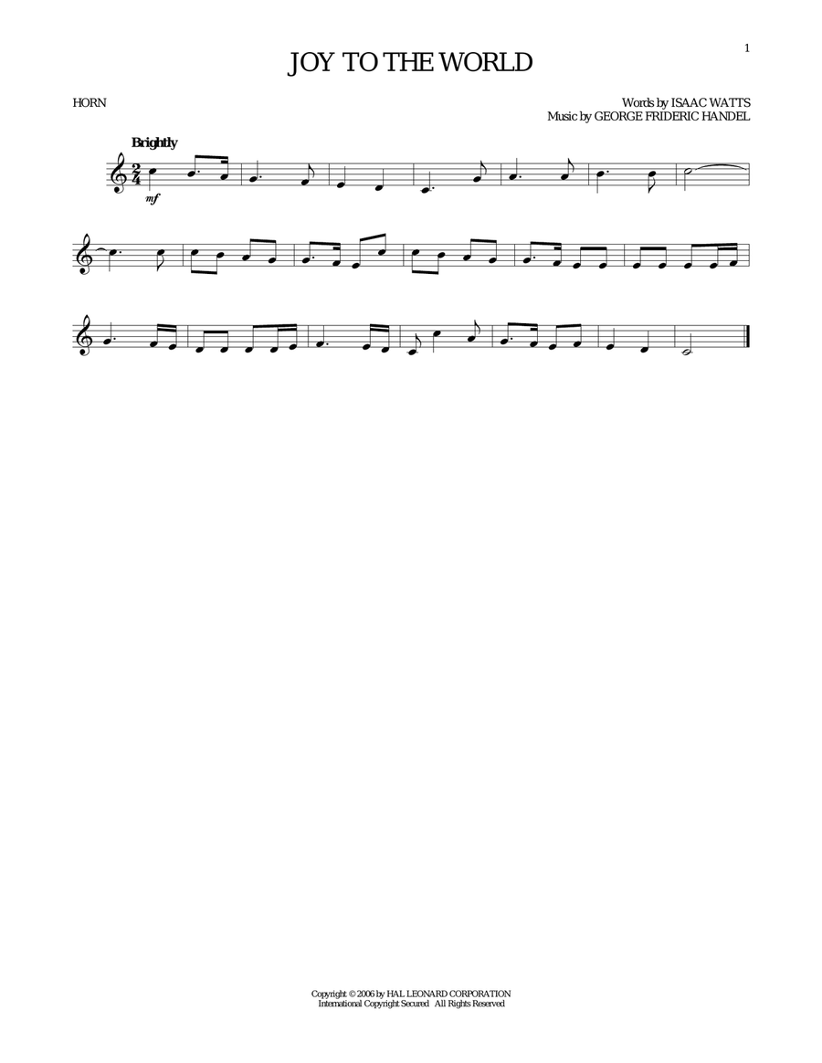 Joy To The World Joy To The World Horn Solo scores gallery preview page 1
