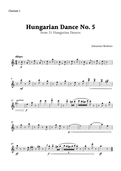 Hungarian Dance No. 5 by Brahms for Clarinet Trio image number null