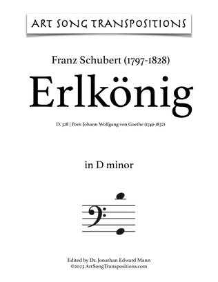 Book cover for SCHUBERT: Erlkönig, D. 328 (transposed to D minor, C-sharp minor, and C minor, bass clef)