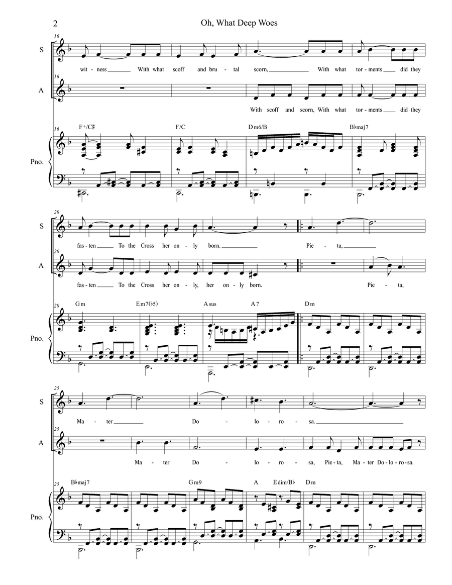 Oh, What Deep Woes (Pieta, Mater Dolorosa) (Duet for Soprano and Alto Solo) Alto Voice scores gallery preview page 2