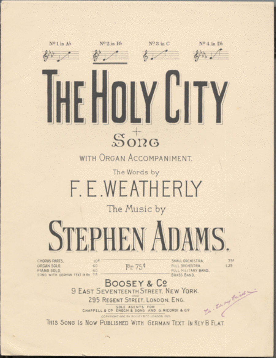 The Holy City. Song With Organ Accompaniment Voice scores gallery preview page 1
