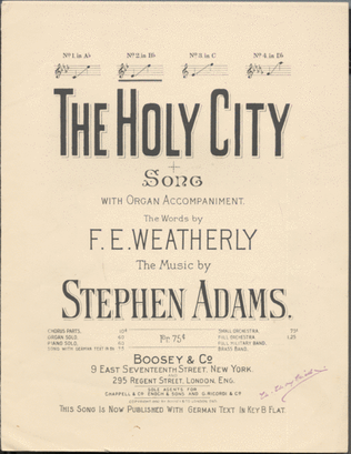 Book cover for The Holy City. Song With Organ Accompaniment