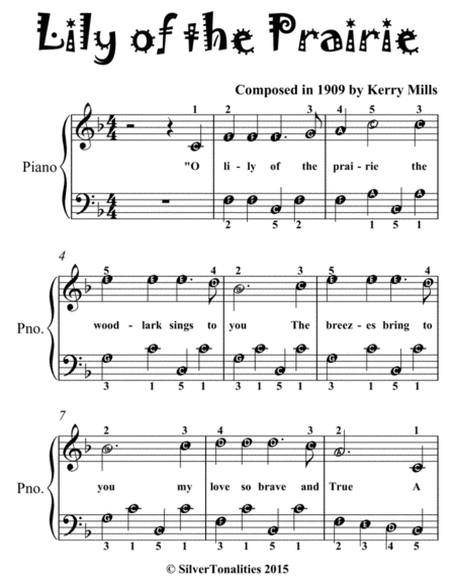Lily of the Prairie Easiest Piano Sheet Music for Beginner Pianists