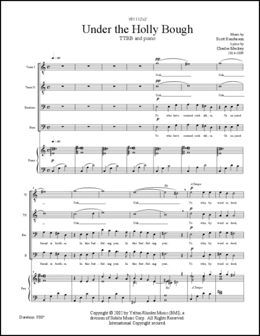 Under the Holly Bough TTBB scores gallery preview page 1