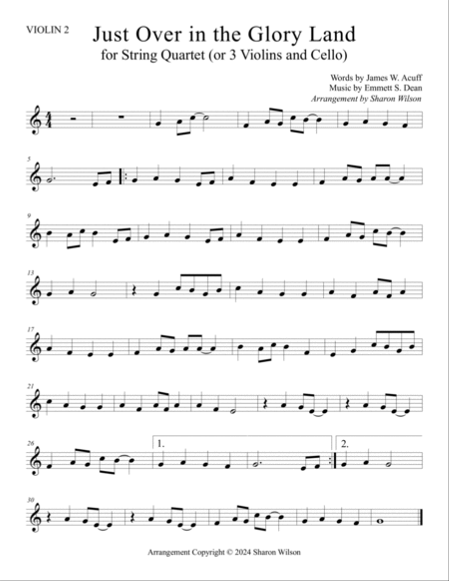 Just Over in the Glory Land (Easy String Quartet) String Quartet scores gallery preview page 4