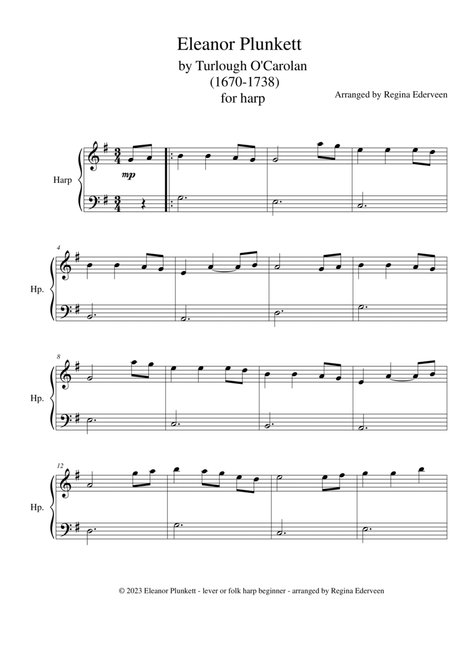 Eleanor Plunkett - folk harp or lever harp beginner Celtic Harp scores gallery preview page 1