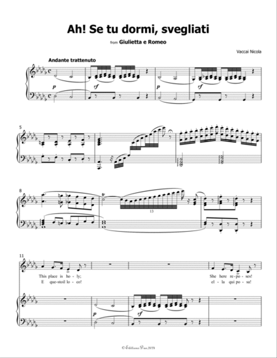 Ah! Se tu dormi,svegliati, by Vaccai Nicola, in D flat Major Voice scores gallery preview page 3