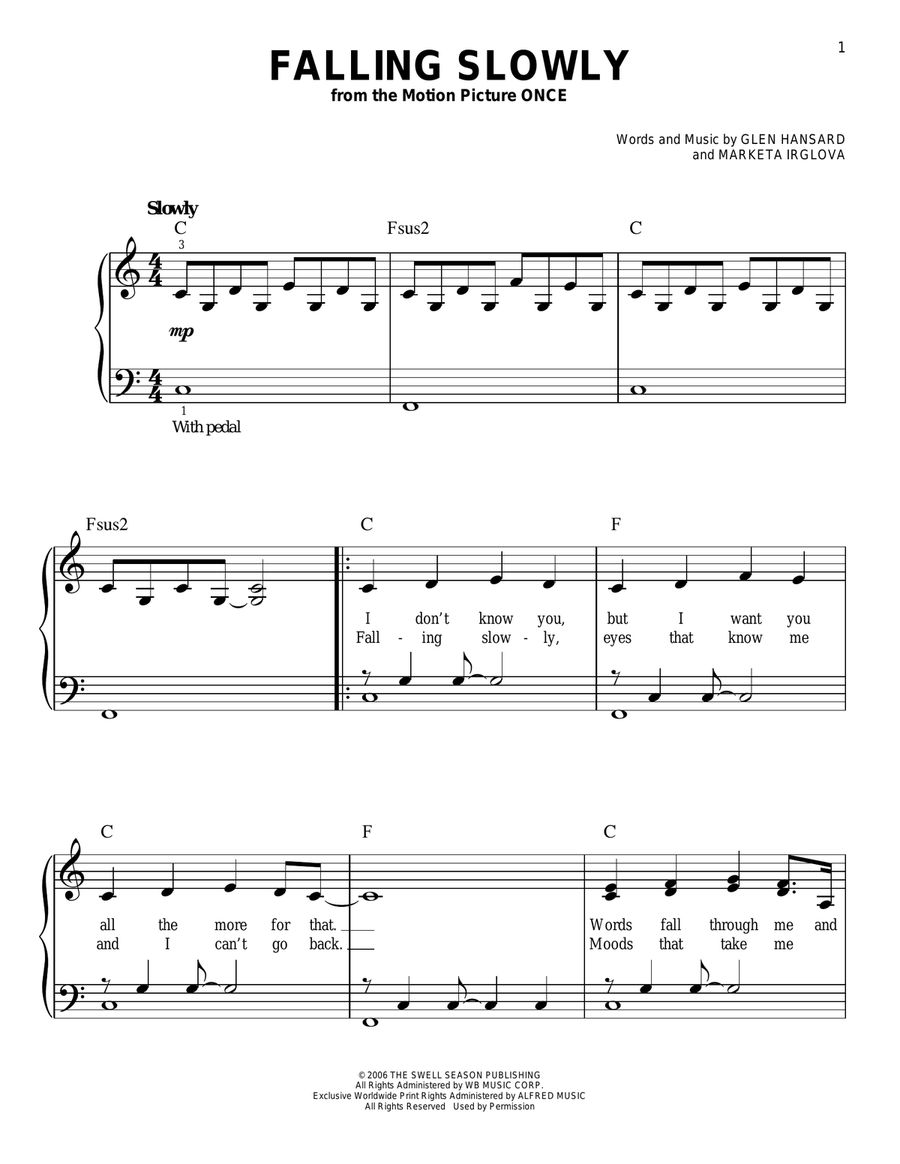 Falling Slowly (from Once) Easy Piano scores gallery preview page 1