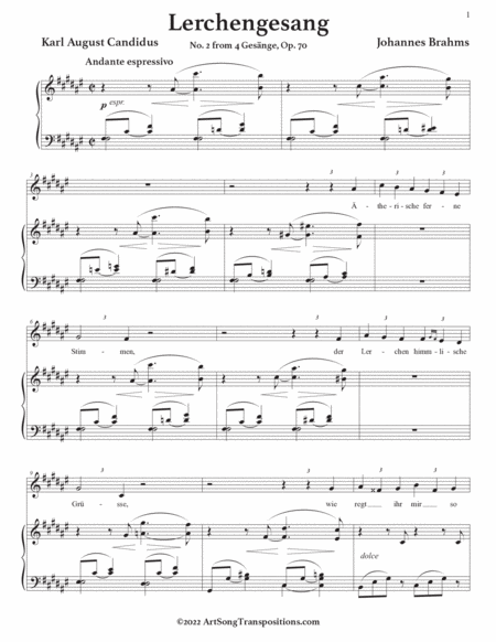BRAHMS: Lerchengesang, Op. 70 no. 2 (transposed to F-sharp major)