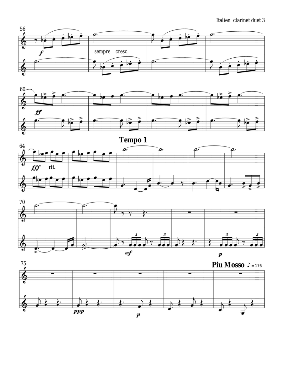 Capriccio Italien for clarinet duet (Tchaikowsky) Clarinet Duet scores gallery preview page 3
