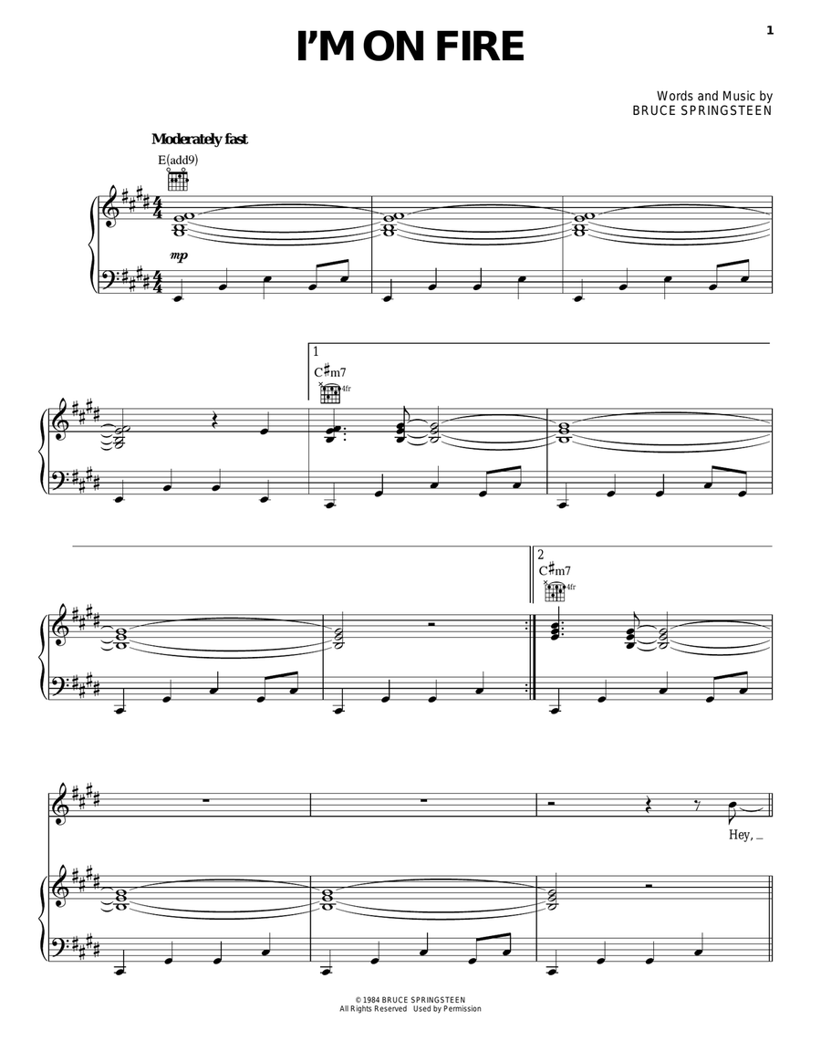 I'm On Fire Piano, Vocal, Guitar scores gallery preview page 1