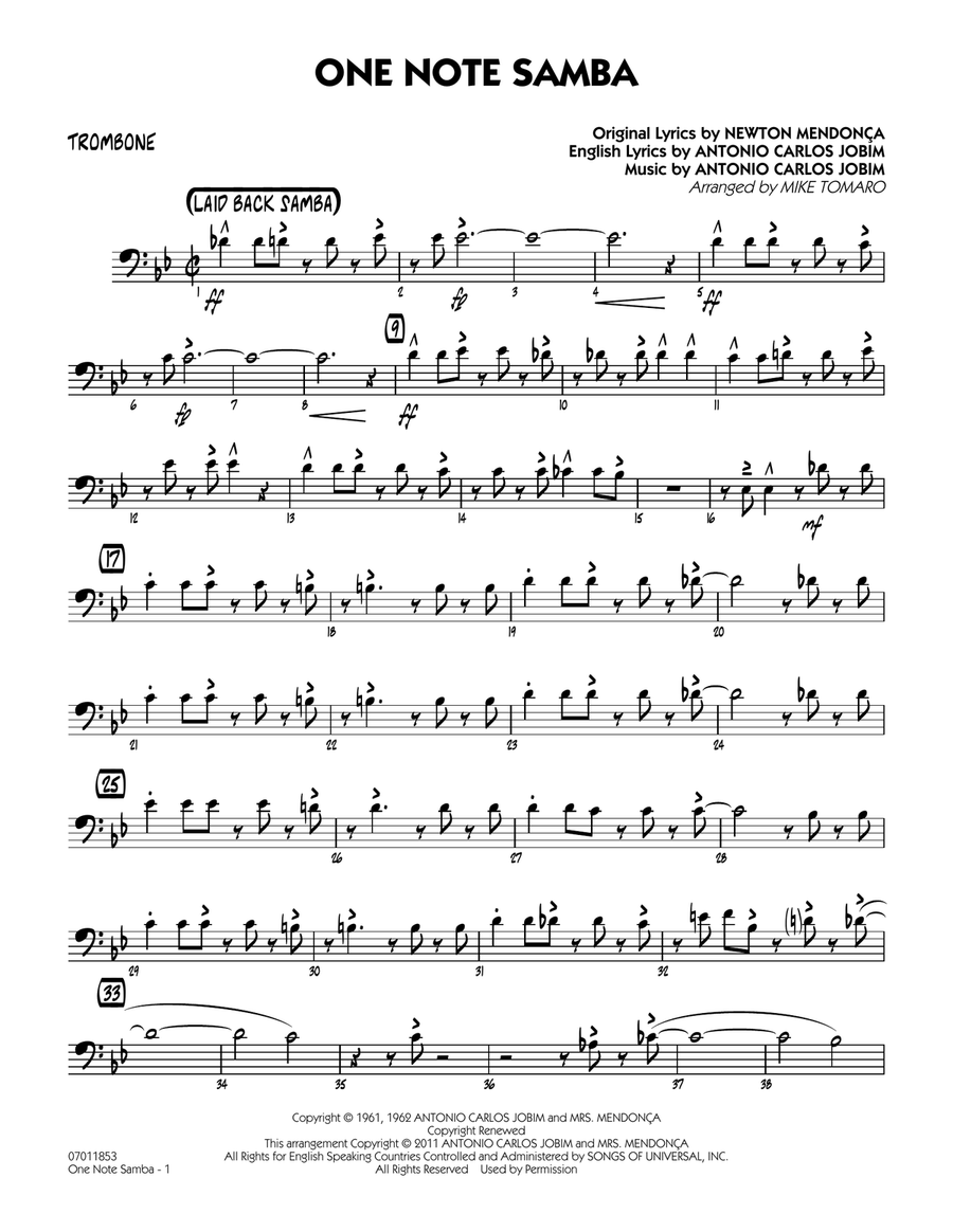 One Note Samba - Trombone Jazz Ensemble scores gallery preview page 1