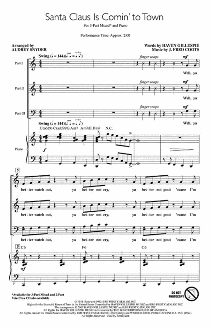 Santa Claus Is Comin' to Town Choir scores gallery preview page 2