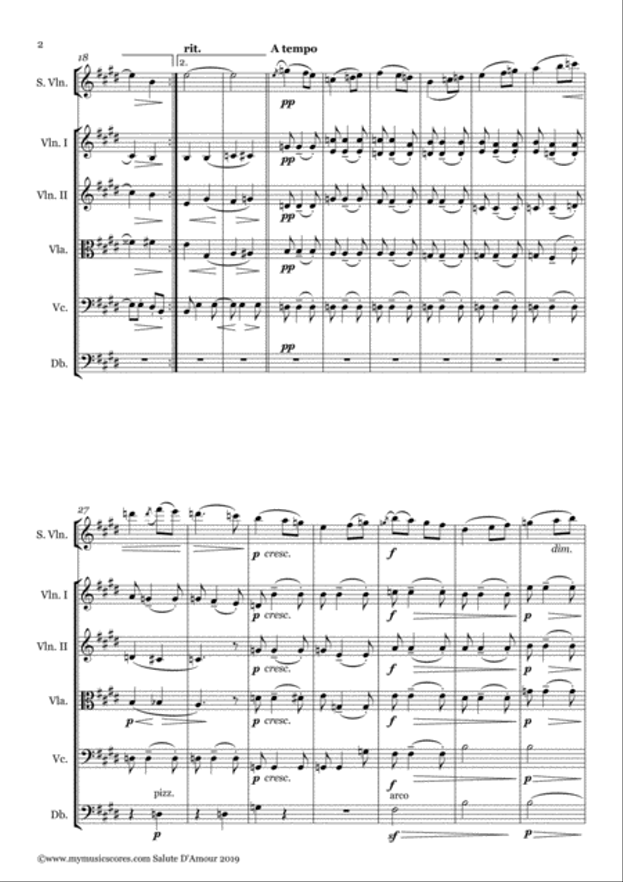 Elgar Salut d'amour for Violin and String Orchestra String Orchestra scores gallery preview page 3