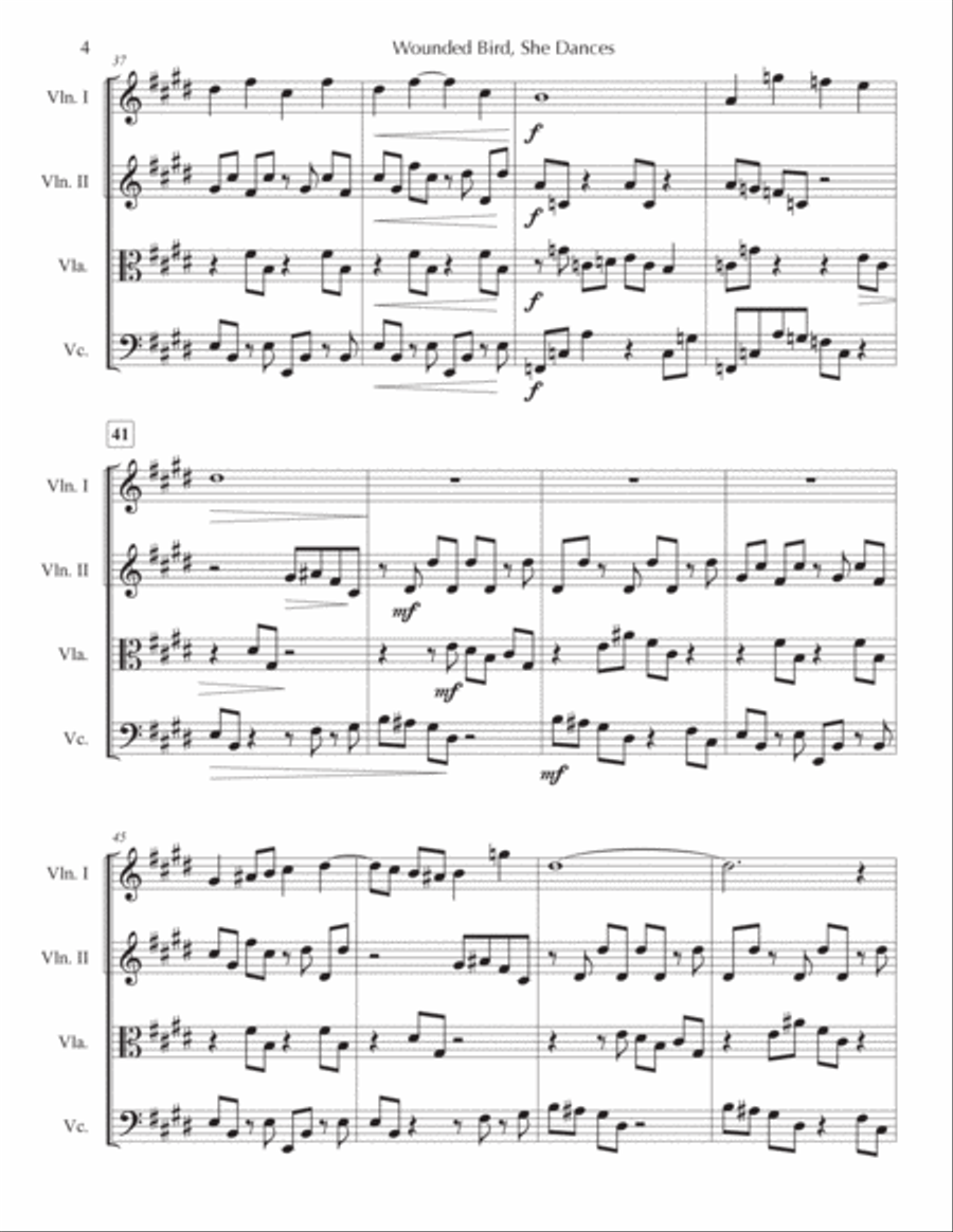 Wounded Bird, She Dances String Quartet scores gallery preview page 5